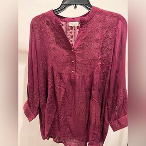 Novica Women's Wine Embroidered Peasant Tunic